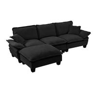 Canapé d'angle modulaire en L Cloud Canapé Ottoman Chenille Noir Salon | Confort doux comme un nuage sans affaissement : mousse haute densité, ottoman mobile, chenille robuste