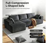 Canapé d'angle modulaire en velours côtelé Mihtrov 278 cm, canapé d'angle 3 places en forme de L avec chaise longue, tissu en velours côtelé, rembourrage en mousse à mémoire de forme et en ressorts, G