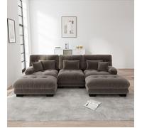 Canapé d'angle modulaire - Forme en U - Convertible en canapé-lit - Chenille marron - 313x145x81 cm - 121.7 kg