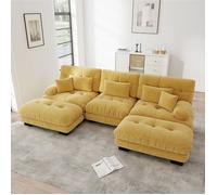 Canapé d'angle modulaire - Forme en U - Convertible en canapé-lit - Jaune - Chenille - 313x145x81 cm - Siège profond