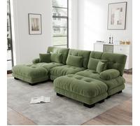 Canapé d'angle modulaire - Forme en U - Convertible en canapé-lit - Ottoman inclus - Chenille verte - 313x145x81 cm