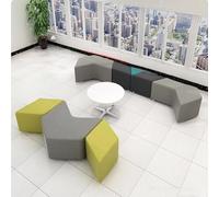 Canapé d'angle modulaire triangulaire en coton et lin avec cadre en bois massif, banc sectionnel pour réception, bureau, couloir, salle d'attente et installations de formation.