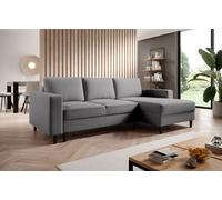 Canapé d'angle - NALIKA - 230 cm - en L avec un coffre de rangement avec fonction couchage - velours hydrophobe - gris - côté droit