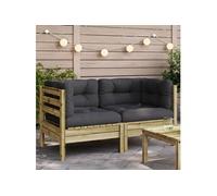Canapé d'angle - Naturel - Bois de pin imprégné - 2 coussins - 4 personnes - Extérieur Gris G