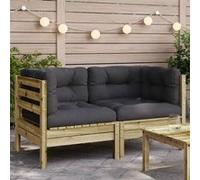 Bois de Pin Massif Salon de Jardin 3 pcs avec Coussins Blanc Mobilier vidaXL
