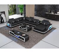 Canapé d'angle noir avec table basse 2pcs Salon Canapé en cuir ensemble table d'angle