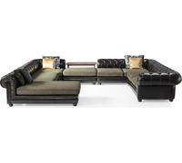 Canapé d'angle noir et vert en forme de U rembourré Salon Relax Luxe Canapé
