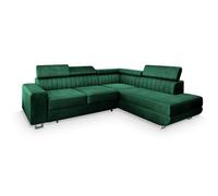 Canapé d'angle NOLA, Canape Convertible - Droit - Angle - 4 places - 253x190x88 cm - Tissu velours MONOLITH 37 - Vert