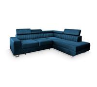 Canapé d'angle NOLA, Canape Convertible - Droit - Angle - 4 places - 253x190x88 cm - Tissu velours MONOLITH 77 - Bleu