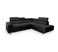 Canapé d'angle NOLA, Canape Convertible - Droit - Angle - 4 places - 253x190x88 cm - Tissu velours MONOLITH 95 - Noir