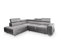 Canapé d'angle NOLA, Canape Convertible - Gauche - Angle - 4 places - 253x190x88 cm - Tissu velours MONOLITH 84 - Gris