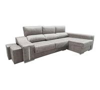 Canapé d'angle Oscar droit 3 places, coffre, 2 poufs, sièges extensibles gris ciment 263 cm