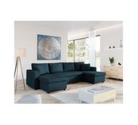Canapé d'angle Panoramique 6 places MARIA convertible Avec 2 Coffres en tissu - Bleu pétrole - L295 x P146 x H81cm - LOUNGITUDE