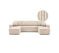 Canapé d'angle panoramique convertible 6 places FARAH en velours cotelé épais - Beige