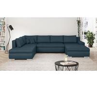 Canapé d'angle panoramique convertible -7 places - INDIAN - Tissu 100% polyester - Bleu canard - 360 x 228 cm