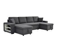 Canapé d'angle panoramique convertible avec rangements et poufs en tissu gris anthracite SELIM