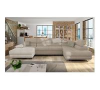 Canapé d'angle panoramique convertible COTORE beige lit + coffre