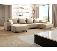 Canapé d'angle panoramique convertible en tissu beige NESSARO