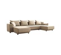 Canapé d'angle panoramique convertible en tissu beige NESSARO