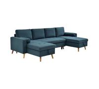 Canapé d'angle panoramique convertible en tissu bleu canard KORI