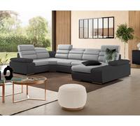 Canapé d'angle panoramique convertible en tissu et simili BOILEAU - Bicolore gris/anthracite - Angle droit