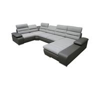 Canapé d'angle panoramique convertible en tissu et simili BOILEAU - Bicolore gris/anthracite - Angle droit Gris