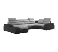 Canapé d'angle panoramique convertible en tissu et simili BOILEAU - Bicolore gris/anthracite - Angle gauche Gris