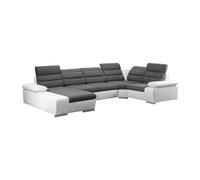 Canapé d'angle panoramique convertible en tissu et simili BOILEAU - Bicolore Gris/Blanc - Angle gauche Gris, Blanc