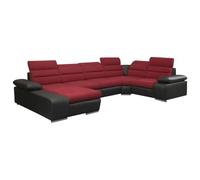 Canapé d'angle panoramique Convertible en Tissu et Simili Boileau - Bicolore Rouge/Noir - Angle Gauche