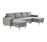 Vente-unique - Canapé d'angle panoramique Convertible en Tissu Gris Clair KORI