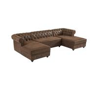 Canapé d'angle panoramique en microfibre aspect cuir vieilli CHESTERFIELD