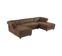 Canapé d'angle panoramique en microfibre aspect cuir vieilli CHESTERFIELD