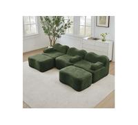Canapé d'angle panoramique en velours, avec 2 pouf et coussin d'accoudoir, 288x167x70cm, Vert