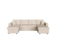 Canapé d'angle panoramique MARIA convertible avec 2 coffres en velours côtelé - Beige