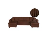 Canapé d'angle panoramique MARIA convertible avec 2 coffres en velours côtelé - Marron