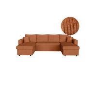 Canapé d'angle panoramique MARIA convertible avec 2 coffres en velours côtelé - Terracotta