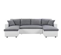 Canapé d'angle Panoramique MARIA Convertible en simili et microfibre - Blanc et Gris