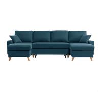 Canapé d'angle Panoramique MARIA SCANDINAVE convertible Avec 2 Coffres en Tissu - Bleu pétrole - L289 x 145 x 95cm - LOUNGITUDE