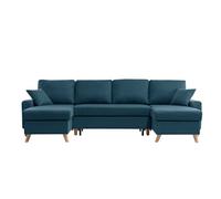 Canapé d'angle Panoramique MARIA SCANDINAVE Convertible Avec Coffre en tissu - Bleu pétrole