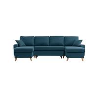 Canapé d'angle Panoramique MARIA SCANDINAVE Convertible Avec Coffre en tissu - Bleu pétrole