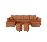 Canapé d'angle panoramique Oslo Convertible avec 2 coffres et 2 poufs en Velours côtelé