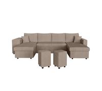Canapé d'angle panoramique Oslo Convertible avec 2 coffres et 2 poufs en Velours côtelé