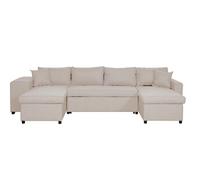 Canapé D'angle Panoramique Oslo Convertible Avec Coffres Et Poufs En Tissu - Beige, Position Du Rangement Poufs - Gauche Beige