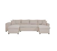 Canapé D'angle Panoramique Oslo Convertible Avec Coffres Et Poufs En Tissu - Beige, Position Du Rangement Poufs - Gauche Beige