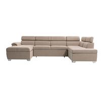 Canapé d'Angle Panoramique PAOLA Convertible en Tissu - Beige
