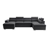 LOUNGITUDE - Canapé panoramique Convertible 2 coffres en Tissu - Gris foncé - 6 Places