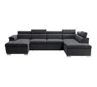 LOUNGITUDE - Canapé panoramique Convertible 2 coffres en Tissu - Gris foncé - 6 Places