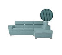 Canapé d'angle PAOLA convertible avec coffre en velours côtelé - Angle droit - Bleu clair