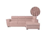 Canapé d'angle PAOLA convertible avec coffre en velours côtelé - Angle droit - Rose