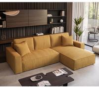 Canapé d'angle Parys Canapé d'angle rembourré en forme de L avec revêtement en velours côtelé avec fonction de couchage et lit 290 cm Canapé en forme de L, couleur : jaune, Poso 01